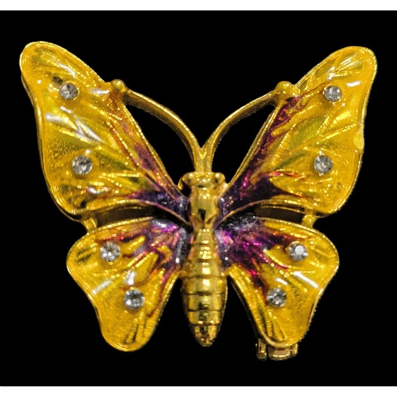 Other - Vintage Butterfly Trinket Pill Box Gold Tone‎ Enamel Rhinestone Hinged